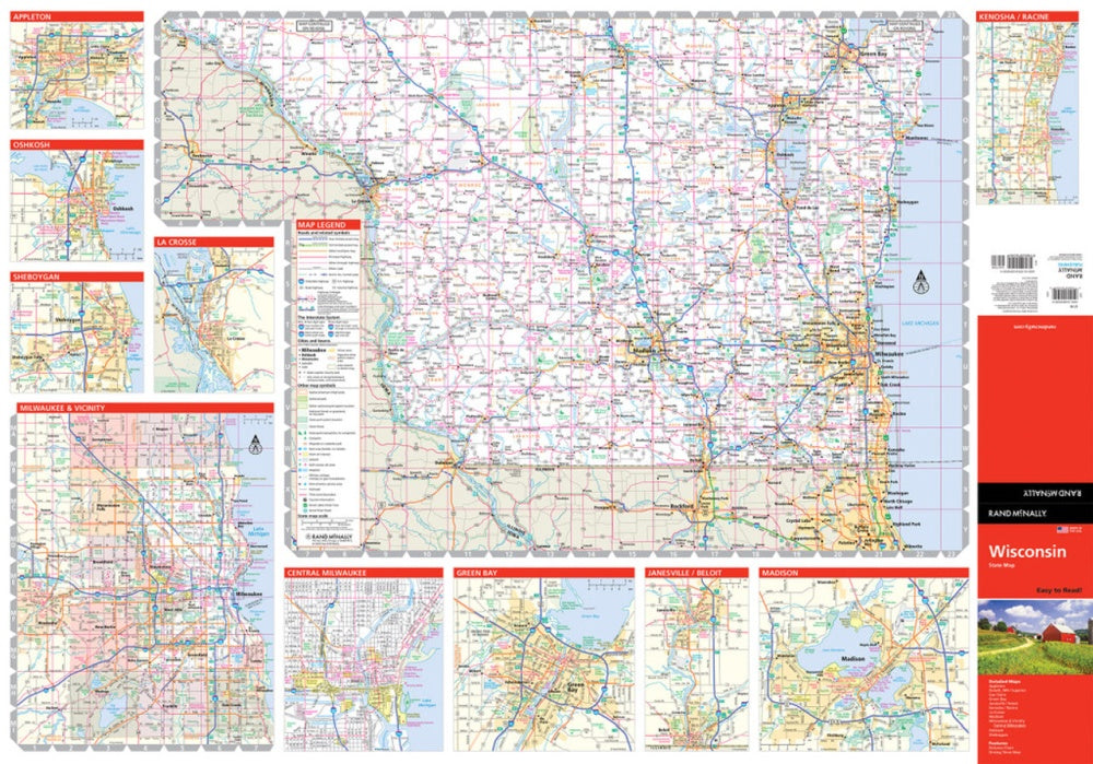 Wisconsin State Highway Folded Map by Rand McNally (Easy to Read) - South Map