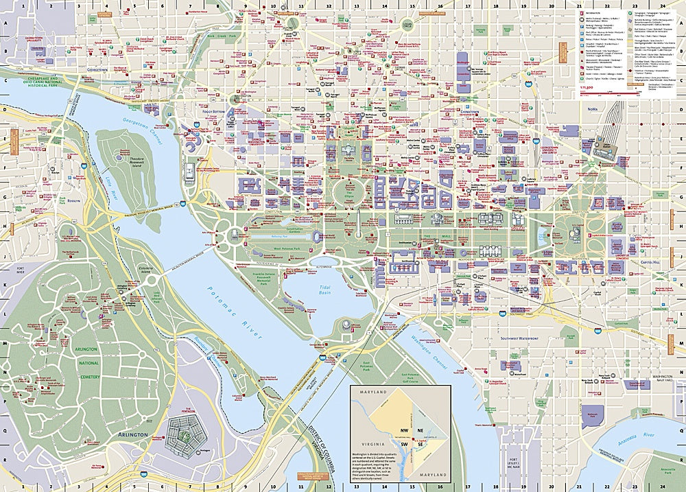 Washington Dc Map Key Washington, D.C. Destination Map & Travel Guide by National Geographic ...