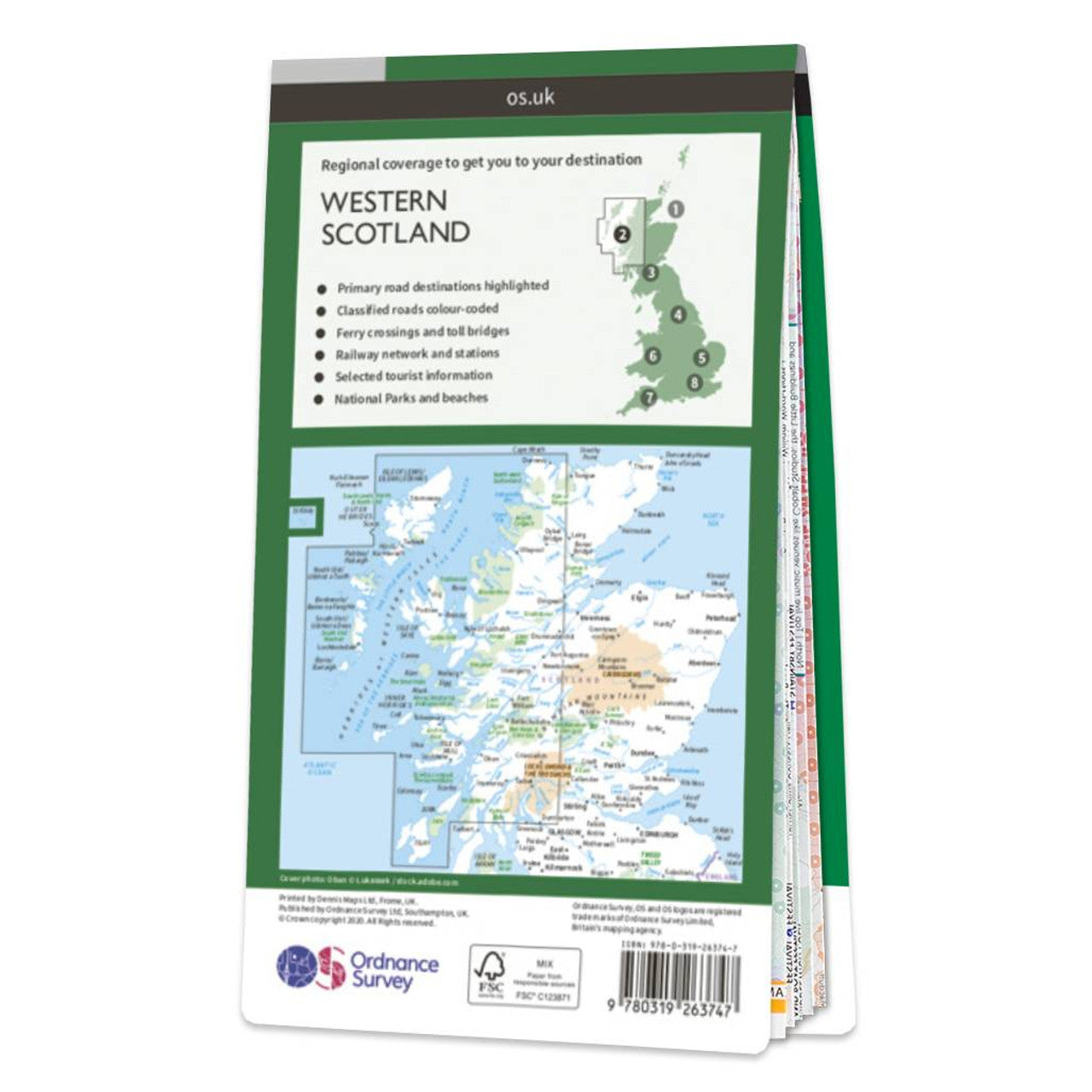 Western Scotland Road & Reference Map by Ordnance Survey - Back Cover