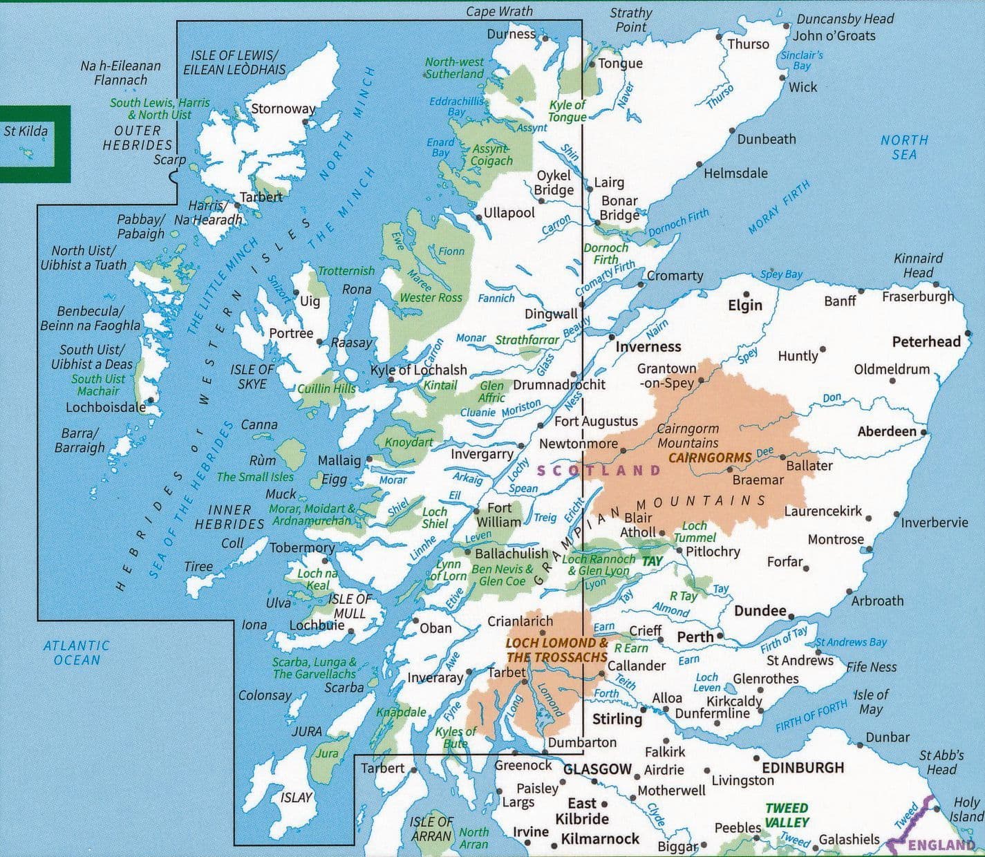 Western Scotland Road & Reference Map by Ordnance Survey - Map Coverage