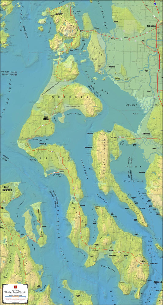 Whidbey Island Terrain Wall Map by Kroll Map Company