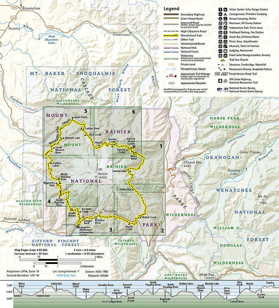 Wonderland Trail - Mt. Rainier National Park Trails Illustrated Topographic Map Guide Booklet - Index Map