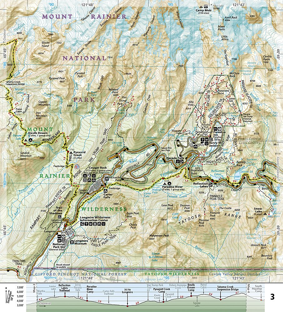 Wonderland Trail - Mt. Rainier National Park Trails Illustrated Topographic Map Guide Booklet - Map Detail