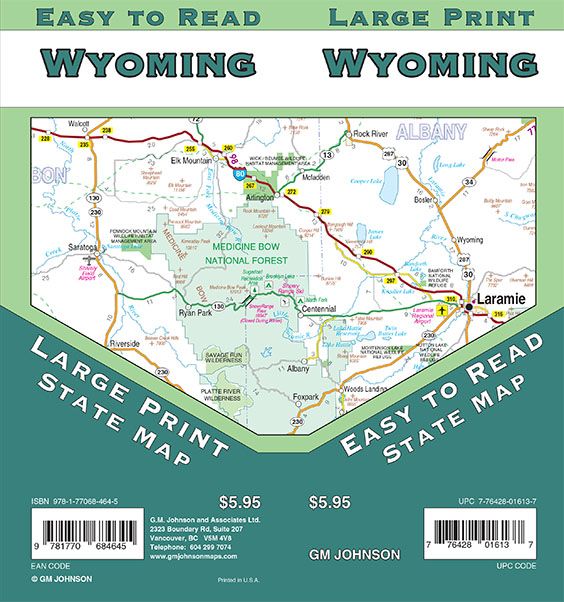 Wyoming Large Print Road Map