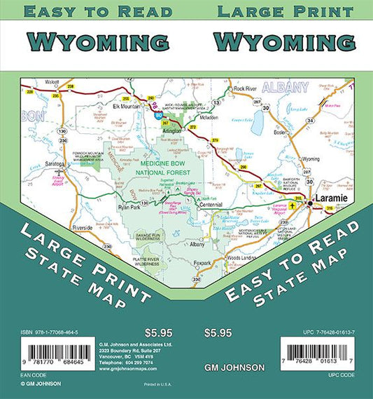 Wyoming Large Print Road Map