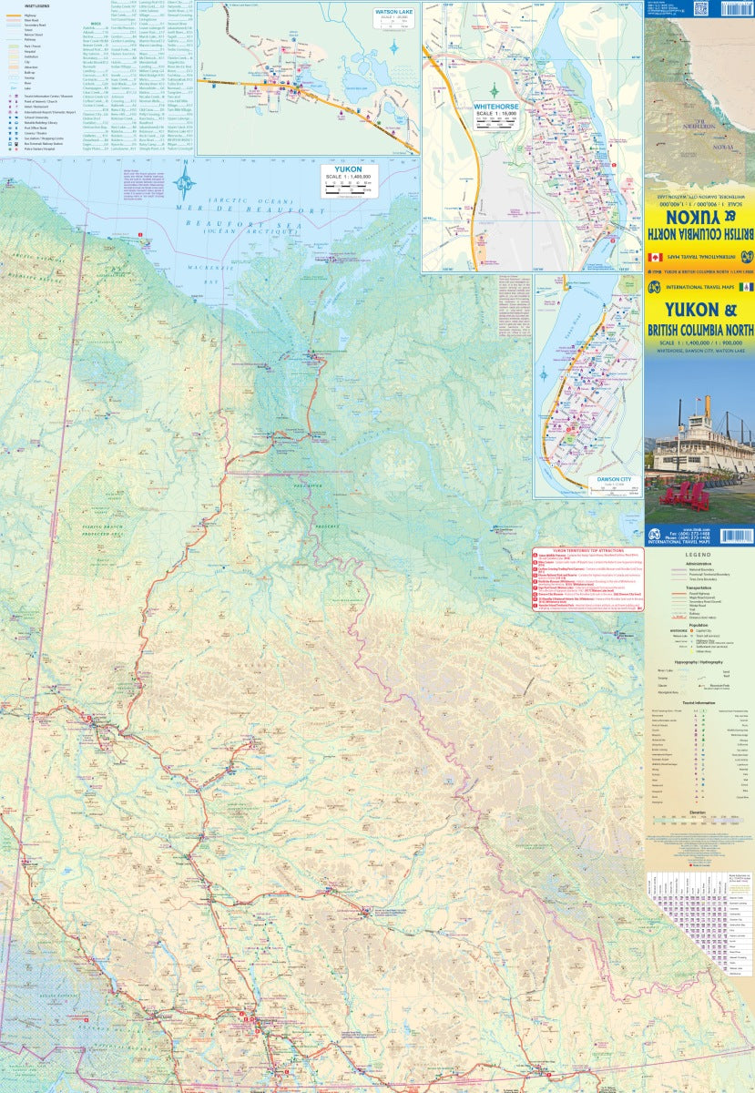 Yukon Territory & British Columbia North Travel & Reference Map by ITMB - Yukon Map Detail