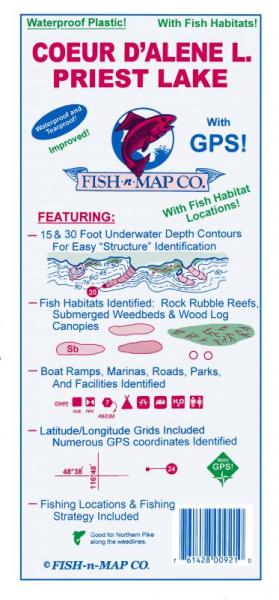 Coeur d'Alene, Priest Lake Fishing Map - Idaho